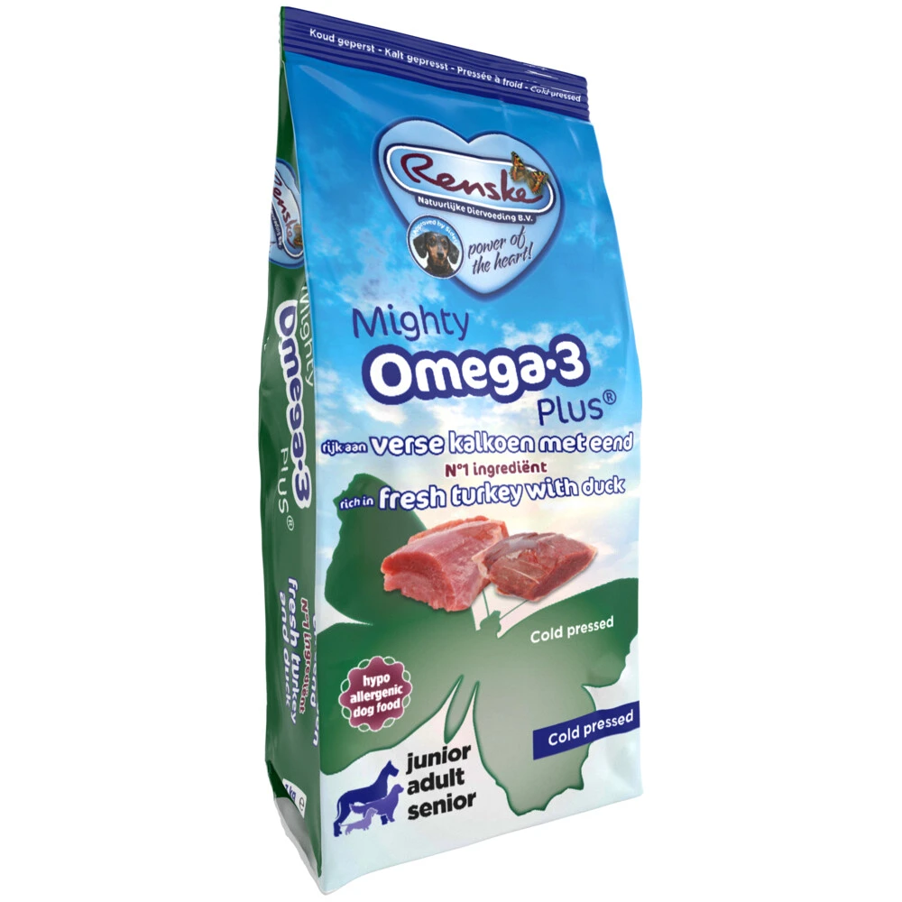 Renske Mighty Omega Plus Geperst Hondenvoer Kalkoen - Eend 1 Renske Mighty Omega Plus Geperst Hondenvoer Kalkoen - Eend